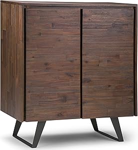 SIMPLIHOME Lowry SOLID WOOD 39 inch Wide Modern Industrial Medium Storage Cabinet in Distressed Charcoal Brown, with 2 Doors, Magnetic Door Catches, 4 Adjustable Shelves