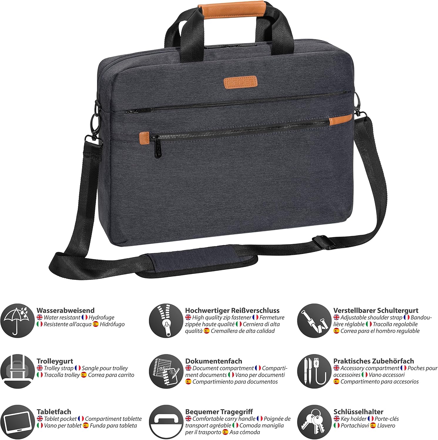 PEDEA laptop bag "Elegance Pro" bag for notebooks with screens up to 17.3 inches (43.9 cm); shoulder bag with shoulder strap and compartment for tablets up to 11 inches (27.96 cm) - Image 4