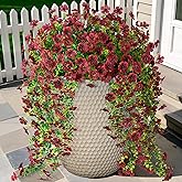 Ammyoo Artificial Mums for Outdoors Fake Hanging Flowers for Decoration, 2 PCS Silk Daisy Flower Realistic Faux Plants UV Resistant for Porch Patio Window Yard Outside Decor(Brown)