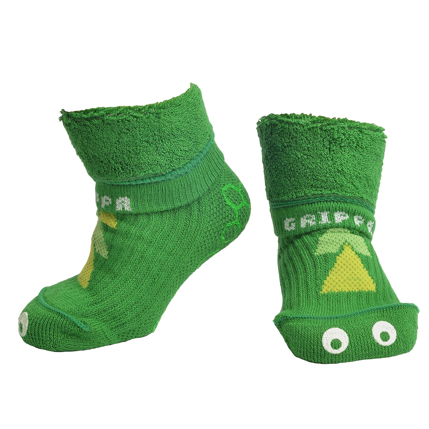 GRIPPA SOCKS GREEN DINOSAUR kids slipper socks made in Britain