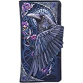Nemesis Now Ravens Flight Black Wing Floral Embossed Purse, Hand-Painted Gothic Wallet, Folklore-Inspired Design, Multiple Card Slots, 18.5cm