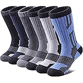 Yebing Kids Merino Wool Hiking Socks Boys Girls Toddlers Winter Warm Thermal Thick Cushion Boot Crew Gift Socks 6 Pairs