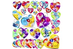 Roaqua (Valentine Students Gift and Party Favors) 30 Packs Small Rainbow Hearts mini Pop Keychain,Sensory Mini Pop Fidget keychains