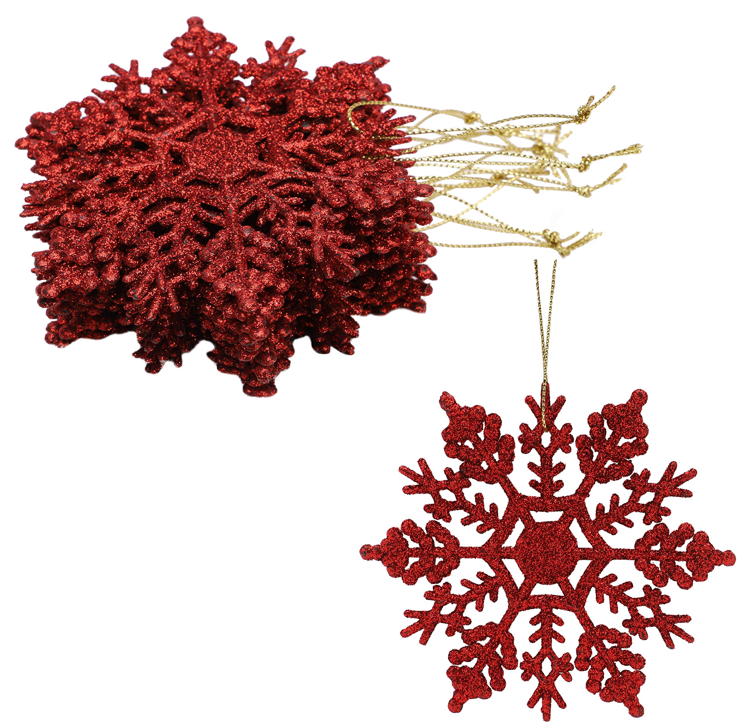 Christmas Concepts® Pack of 12-10cm Glitter Snowflake Hanging Decorations - Christmas Decorations (Red)
