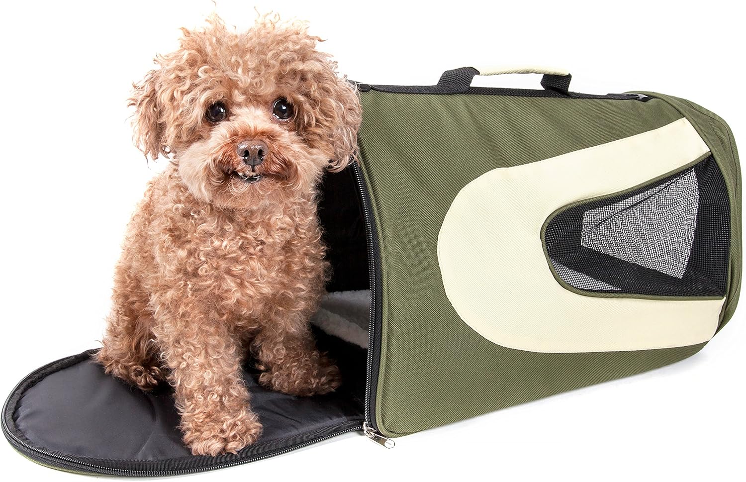 PET LIFE Airline Approved Collapsible Zippered Folding Sporty Mesh Travel Fashion Pet Dog Carrier Crate, Large, Green & Khaki : Pet Supplies