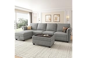 Nolany Convertible Sectional Sofa Couch, L Shaped Couch with Storage Ottoman Reversible Sofa with Chaise Small Sectional Couches for Living Room Set, Light Grey