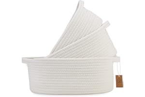 NaturalCozy 3-Piece Oval Storage Basket Set– Soft Natural Rope Woven Baskets for Storage Shelf, Toy, Nursery, Gift, Baby Shower, Pets Cat Dog Bins, Kitchen | Small Basket for Organizing (Off White)
