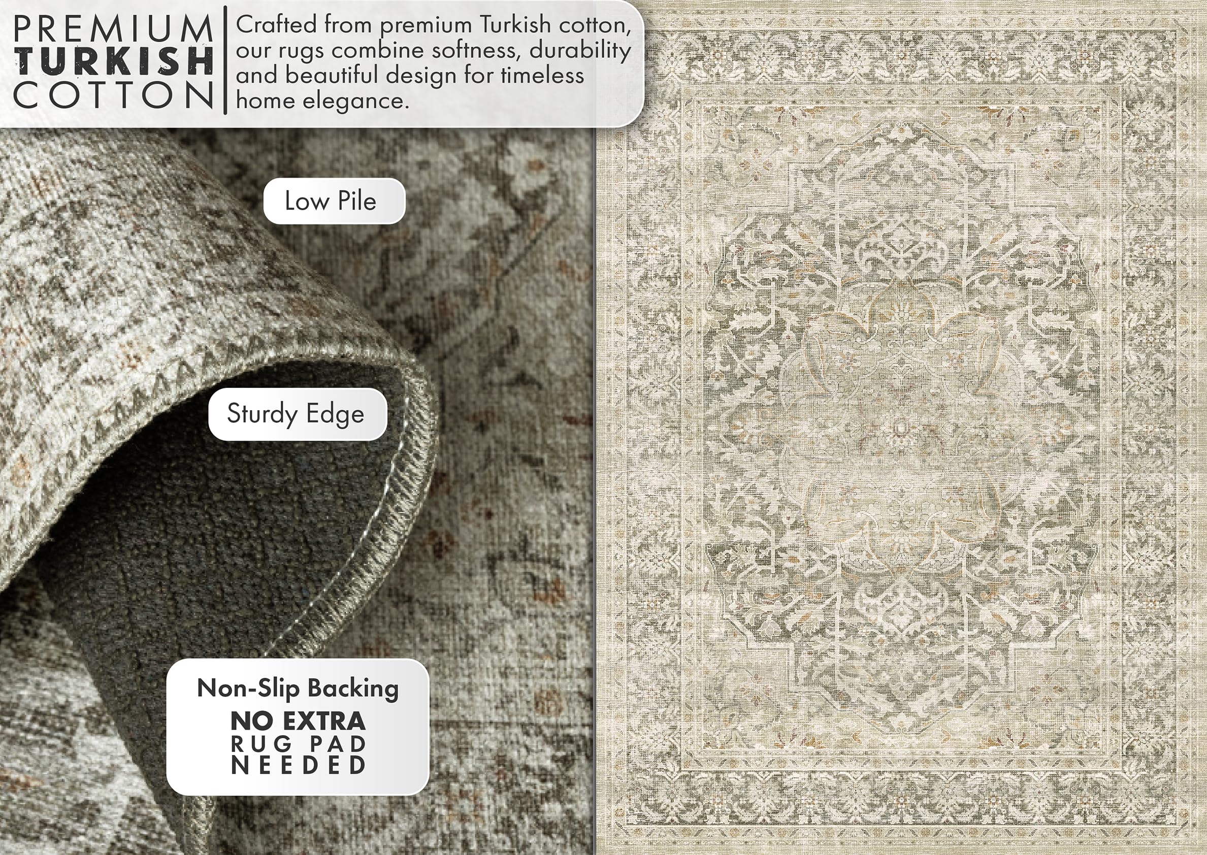 Condition photo showing New/Like New for cotty home washable non-slip backing 5x7 oriental area rug for living room, turkish cotton rug for e