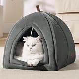 Bedsure Cat Cave Bed Indoor 40x40x40cm Flannel Hooded Igloo Dark Grey view 7