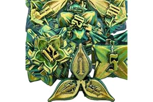 ARUOHHA 7PCS DND Metal Dice Set Yellow Green Dungeon and Dragon Leaf Design D&D Dice, 6 Sided Handmade Polyhedral Dice RPG Role Playing Games D and D D20 D12 D10 D8 D6 D4
