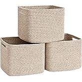 Degeyoyo 3 Pack Cube Storage Bin, 9”x9”x7” Cotton Rope Woven Baskets for Organizing Toys Clothes Towels, Square Gift Storage Baskets for Shelf, Nursery, Closet, Bathroom, Pantry (Jute)