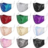 Syhood 12 Pieces Glitter Sequins Mouth Covers Shiny Masquerade Mouth Covering Adjustable Reusable Face Bandana for Women, 2 Styles