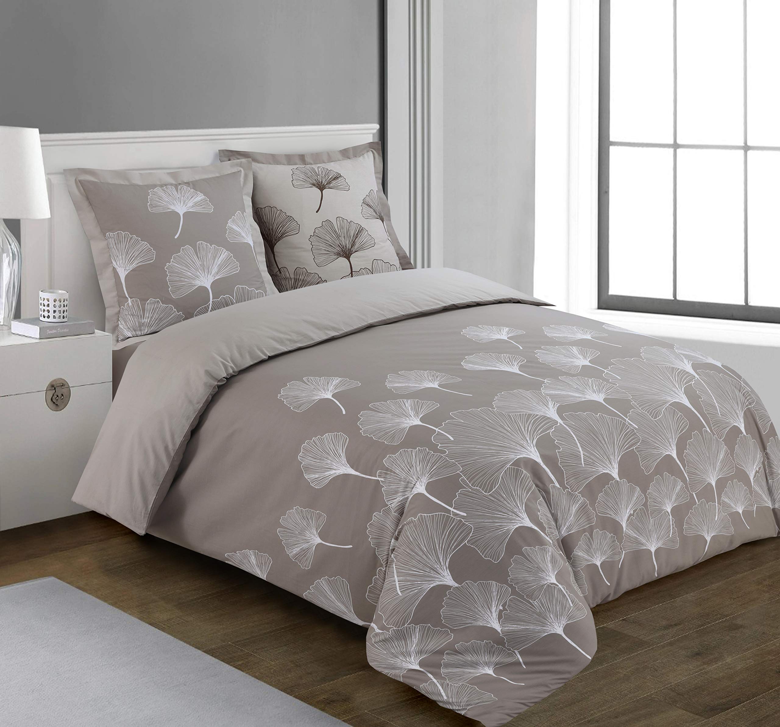 Vision - Ginko Beige Duvet Cover Set - Duvet Cover 260 x 240 cm with 2 Matching Pillowcases 65 x 65 cm - 100% Cotton