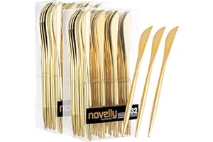 Novelty Modern Flatware, Cutlery, Disposable Plastic Knives Luxury Gold 64 Count