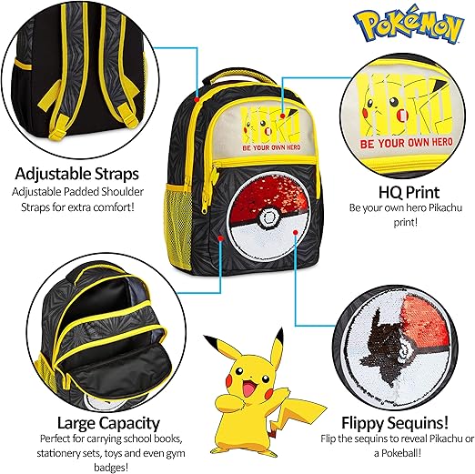 Cartable Fille Garcon Maternelle Primaire Cp College Pokemon Sac A Dos Enfant Avec Pikachu Et Pokeball En Paillettes Reversibles Idee Cadeau Anniversaire Enfants Adolescent Age Scolaire Sacs A Dos Sacs A Dos