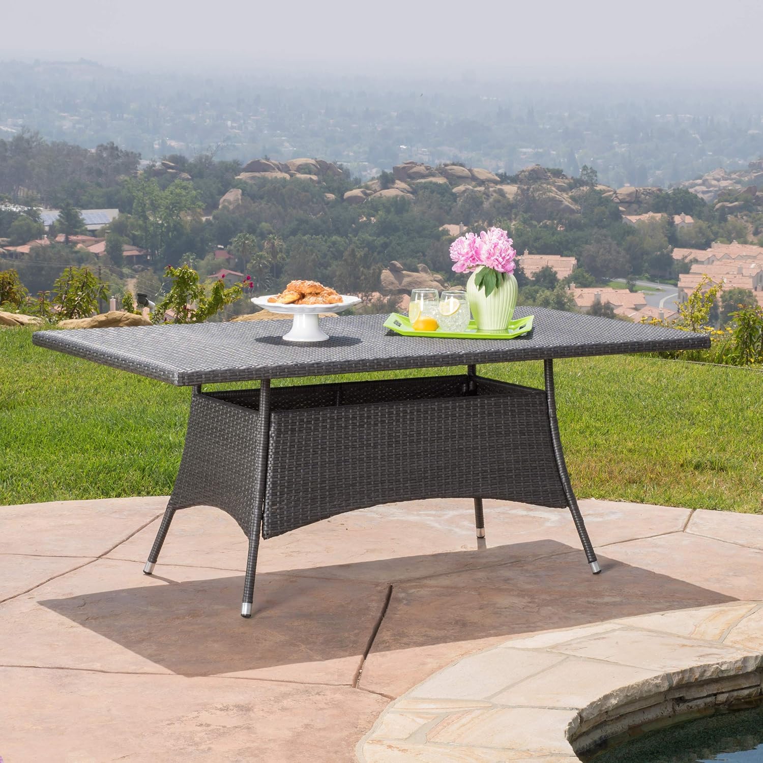 Christopher Knight Home Corsica Wicker Rectangular Dining Table, Grey : Garden & Outdoor