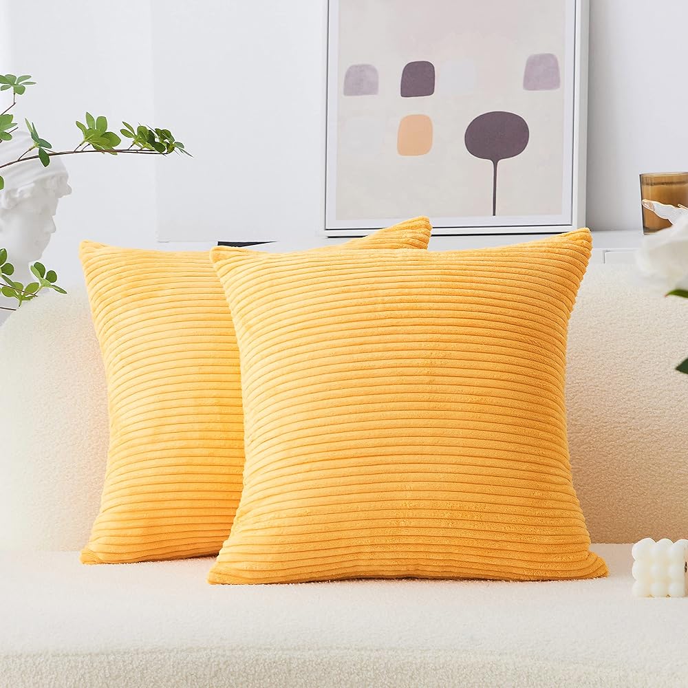 Home Brilliant 60x60 cm Cushion Covers Pack of 2 Mustard Yellow Velvety Euro