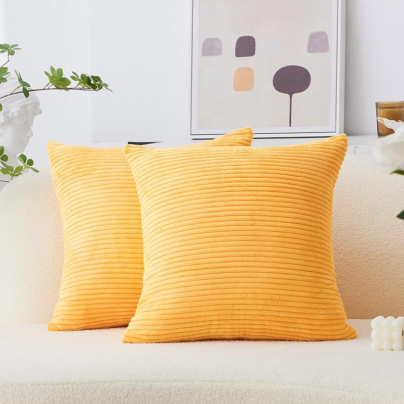 Home Brilliant 60x60 cm Cushion Covers Pack of 2 Mustard Yellow Velvety Euro