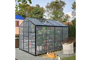 IBRACCIENI Outdoor 6x8 FT Greenhouse - Polycarbonate Greenhouse with Aluminum Frame, Heavy Duty Green House with Door, Roof Vent and Quick Setup Structure, Walk-in Green House for Backyard Garden Lawn, Black