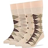 7BigStars Mens Dress Socks – 4 Pack Viscose From Bamboo Crew Fit, Solid or Patterned, Thin Seamless Breathable Business
