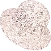 Womens Sun Hat Handmade Crochet Straw Bucket Hat Summer UV Protection Foldable Travel Cap UPF 50+
