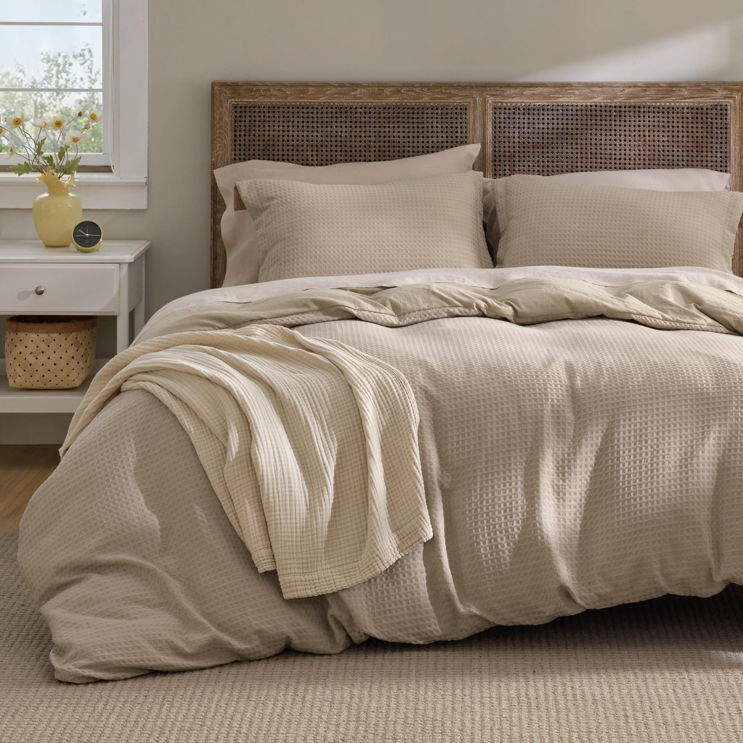 Photo 1 of Bedsure Luxury Waffle Duvet Cover Queen Size - Textured Duvet Cover Set, Soft, Breathable Bedding Set (90"x90") with 2 Pillow Shams for All Season, Khaki, Comforter Not Included