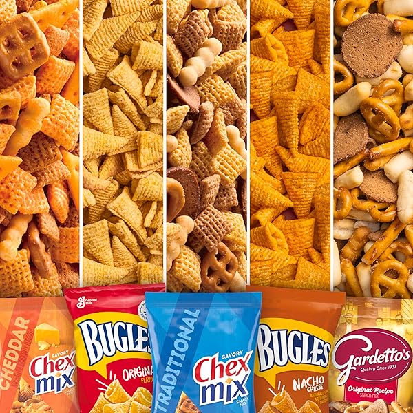 CLASSIC MIX SNACK VARIETY PACK, BUGLES ORIGINAL AND NACHO CHEESE, GARDETTO’S ORIGINAL RECIPE, CHEX MIX TRADITIONAL AND CHEDDAR, 20 CT, 28 OZ