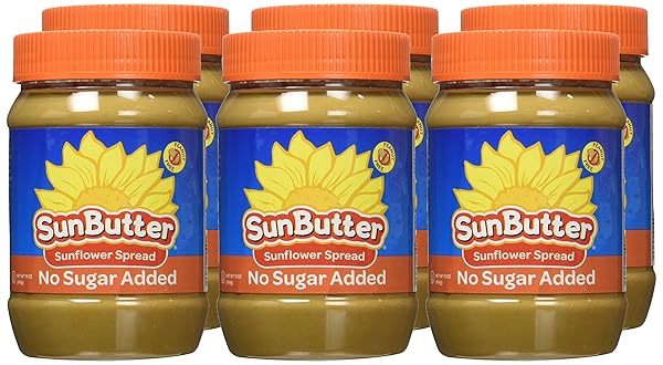 SUNBUTTER NO SUGAR ADDED SUNFLOWER SEED BUTTER, 16 OZ (6 PACK OF 6) – NUT FREE SPREAD WITH 7G PLANT-BASED PROTEIN, ROASTED RICH & SAVORY FLAVOR, SMOOTH TEXTURE, VEGAN, KOSHER & NON-GMO
