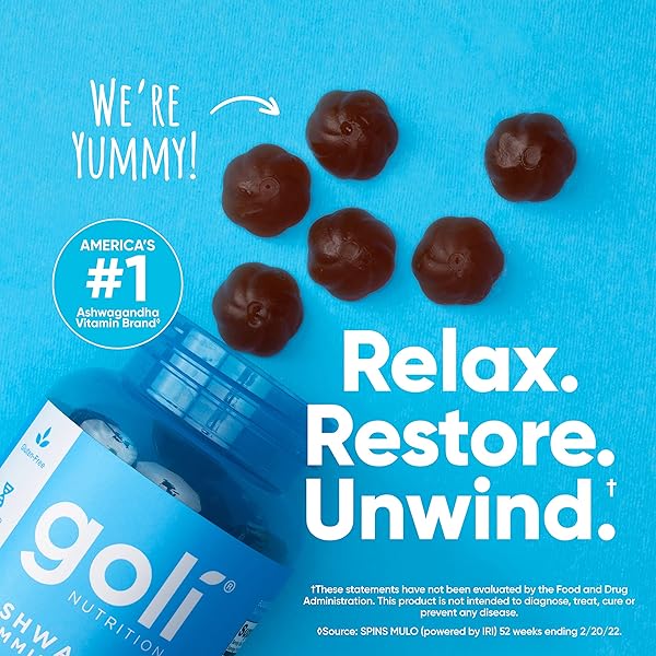 GOLI ASHWAGANDHA & VITAMIN D GUMMY – 60 COUNT – MIXED BERRY, KSM-66, VEGAN, PLANT BASED, NON-GMO, GLUTEN-FREE & GELATIN FREE RELAX. RESTORE. UNWIND, PACK OF 1