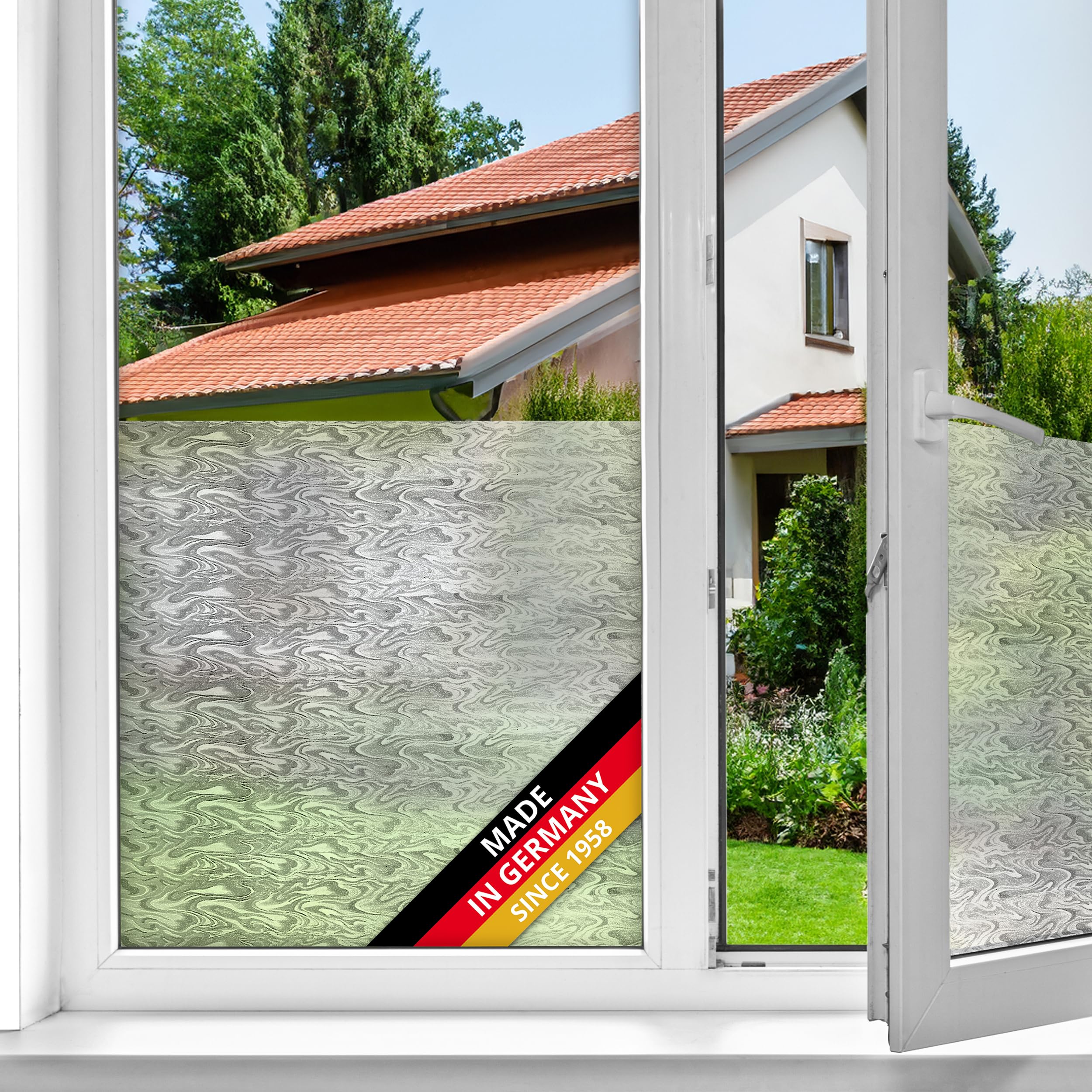 d-c-fix window film privacy Smoke – 45cm x 2m – self adhesive vinyl films for glass windows with a modern fog pattern – opaque, frosted, decorative for bathroom, home & kitchen