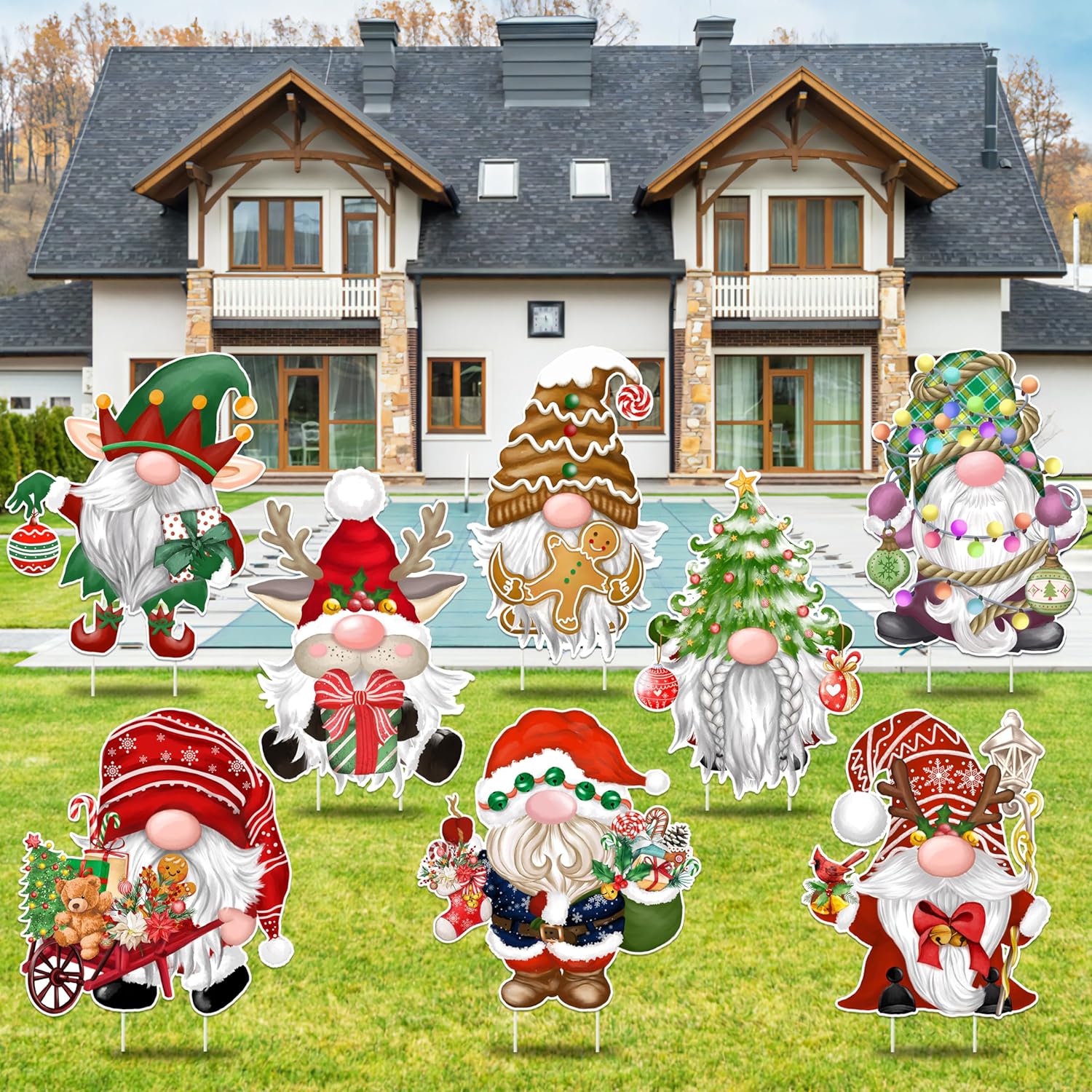 Yard Signs - 8 Pcs Christmas Gnome Yard Signs Xmas Decorative Gnomes Yard Stakes Holiday Christmas Swedish Tomte Yard Decorations Winter Home Pathway Walkway Decor Christmas Outdoor Garden Lawn Decorations