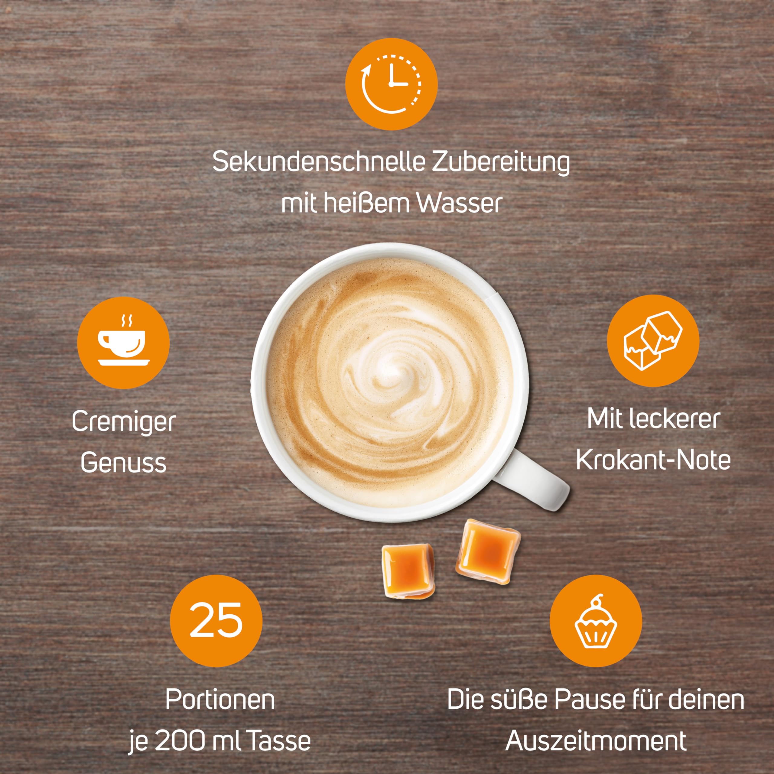 KRÜGER Family Cappuccino Caramel-Krokant, aromatisiertes Getränkepulver mit löslichem Bohnenkaffee, koffeinhaltig, 500 g Beutel 4