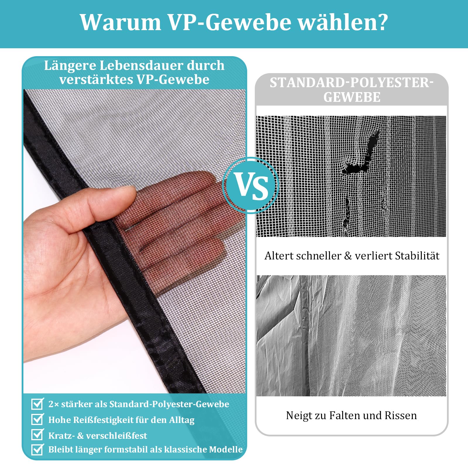 Apalus VP Fliegengitter Tür, Magnet Insektenschutz Balkontür 90x210 cm, 2 x Langlebiger als der Apalus Klassiker, Katzenkrallen Sicher, Stärkere Magneten, 3.8 cm Breites Klettband, Nicht Kürzbar 6
