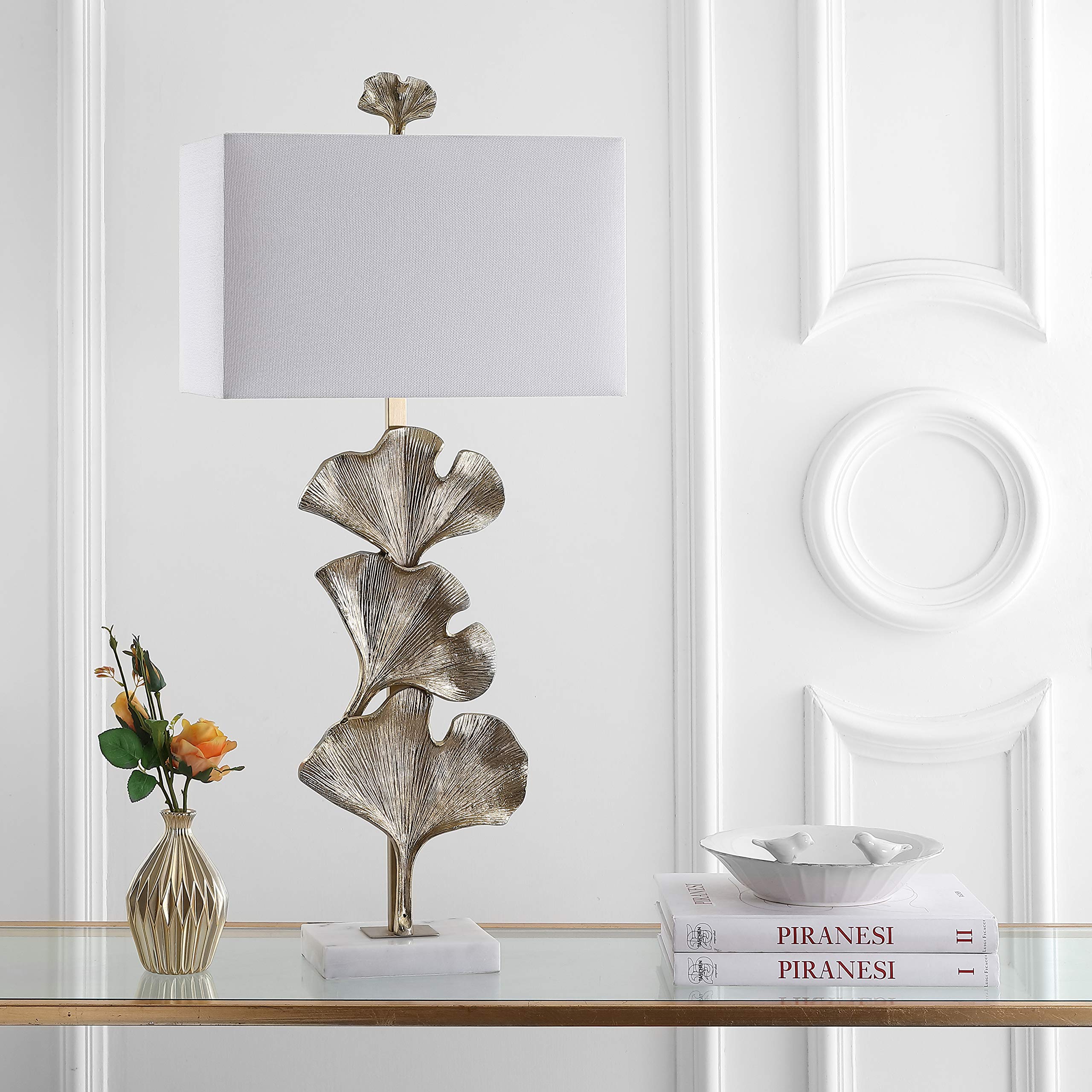 SAFAVIEH Modern Metal Table Lamp, in Antique Gold and White