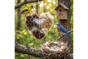 Handmade Alpaca Fiber Bird Nesting Heart, 2026 New Bird Nesting Material Holder with 1 Heart Shape Hummingbird Nesting & 2 Ba