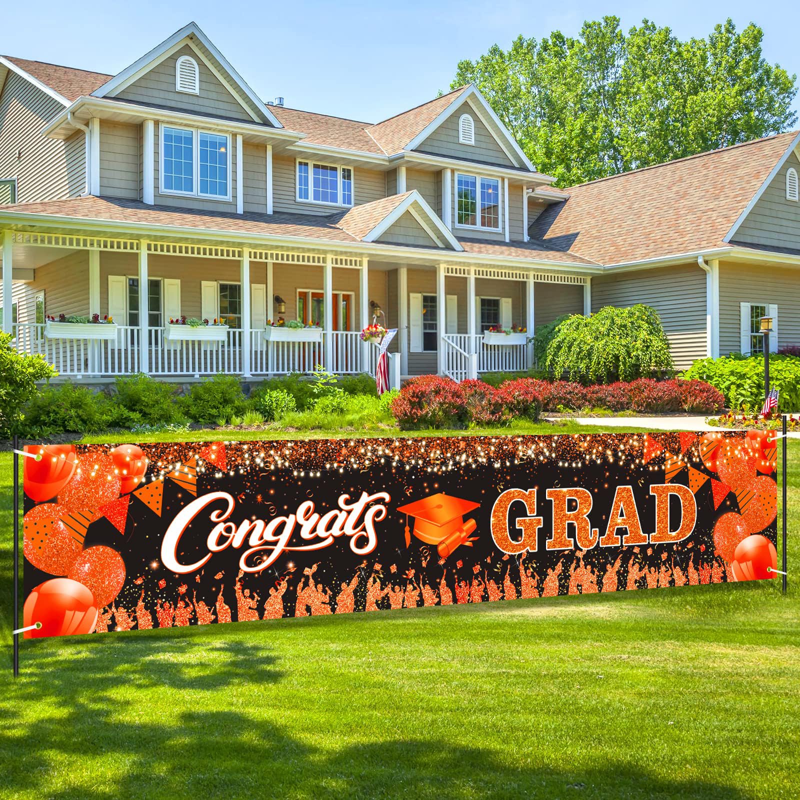 Photo 1 of Graduation Party Decorations Banner Class of 2025 Orange Black Congrats Grad Sign Yard Banner Congratulations Graduates Backdrop for 2025 Graduation Party Supplies Indoor Outdoor Decor