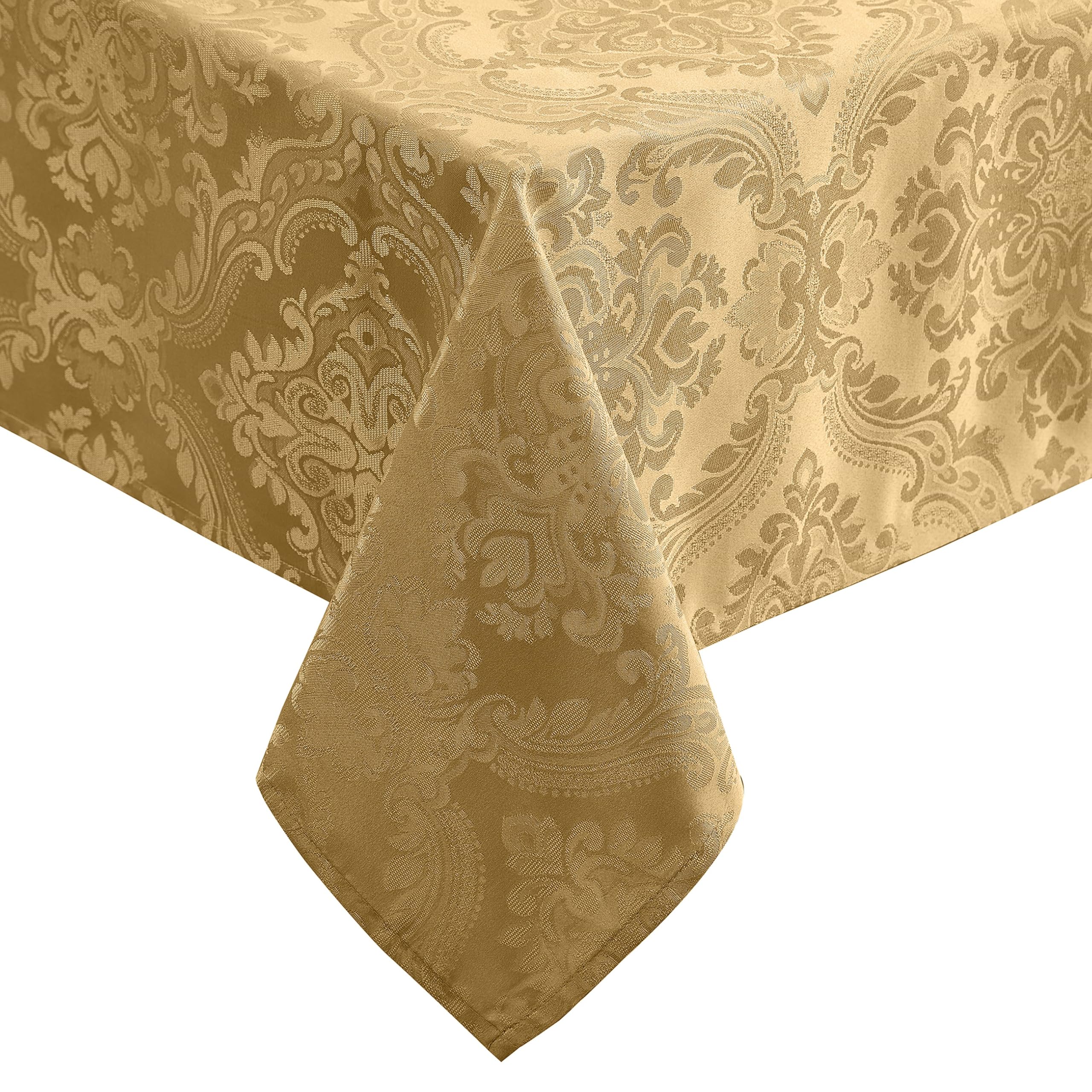 Elrene Home Fashions Damask Tablecloth, Polyester, Gold, 52 Inches X 52 Inches Square — image 1