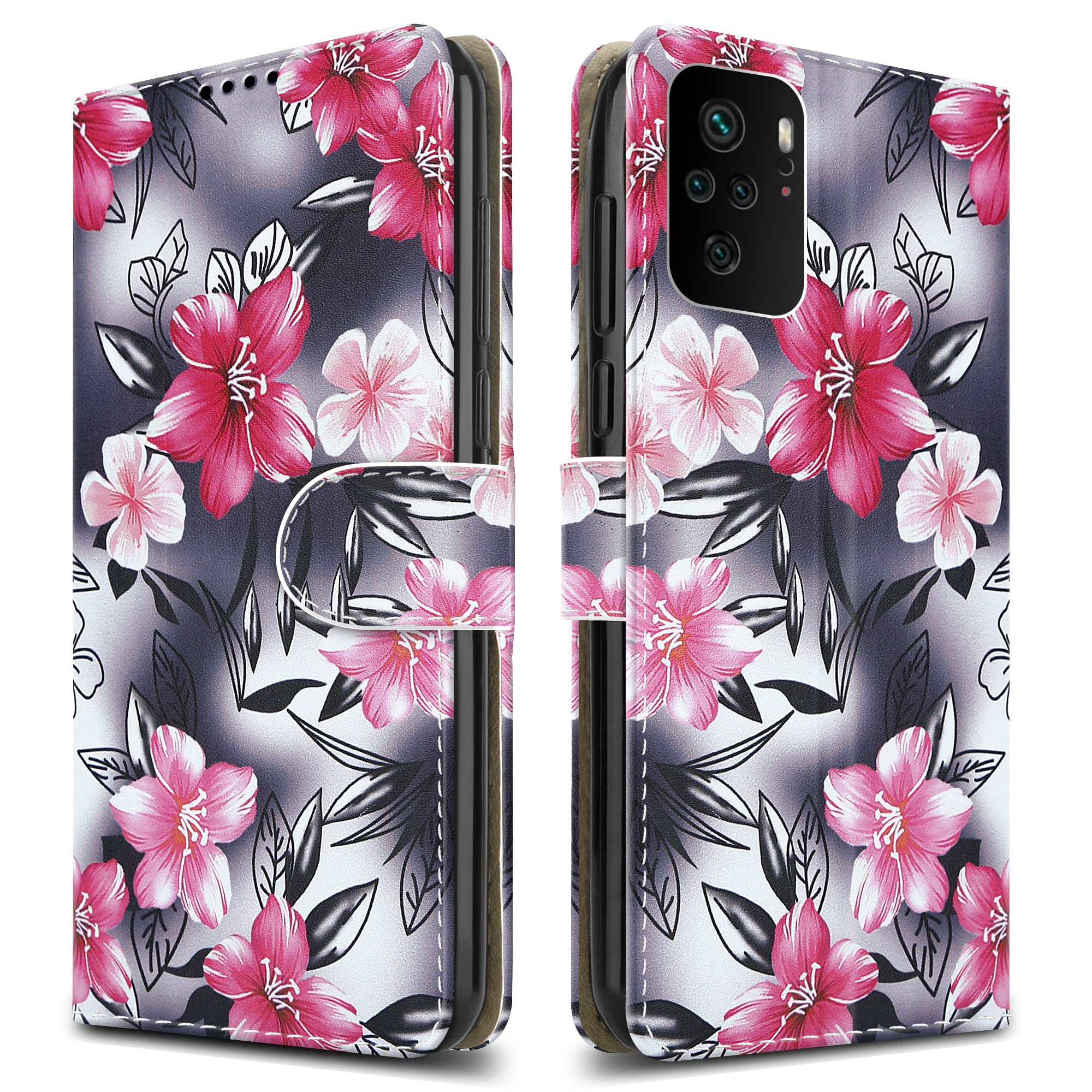 PIXFAB For Xiaomi Poco M5S Leather Phone Case, Magnetic Closure Full Protection Book Folio Design, Wallet Case Cover [Card Slots] and [Kickstand] For Xiaomi Poco M5s - Flower