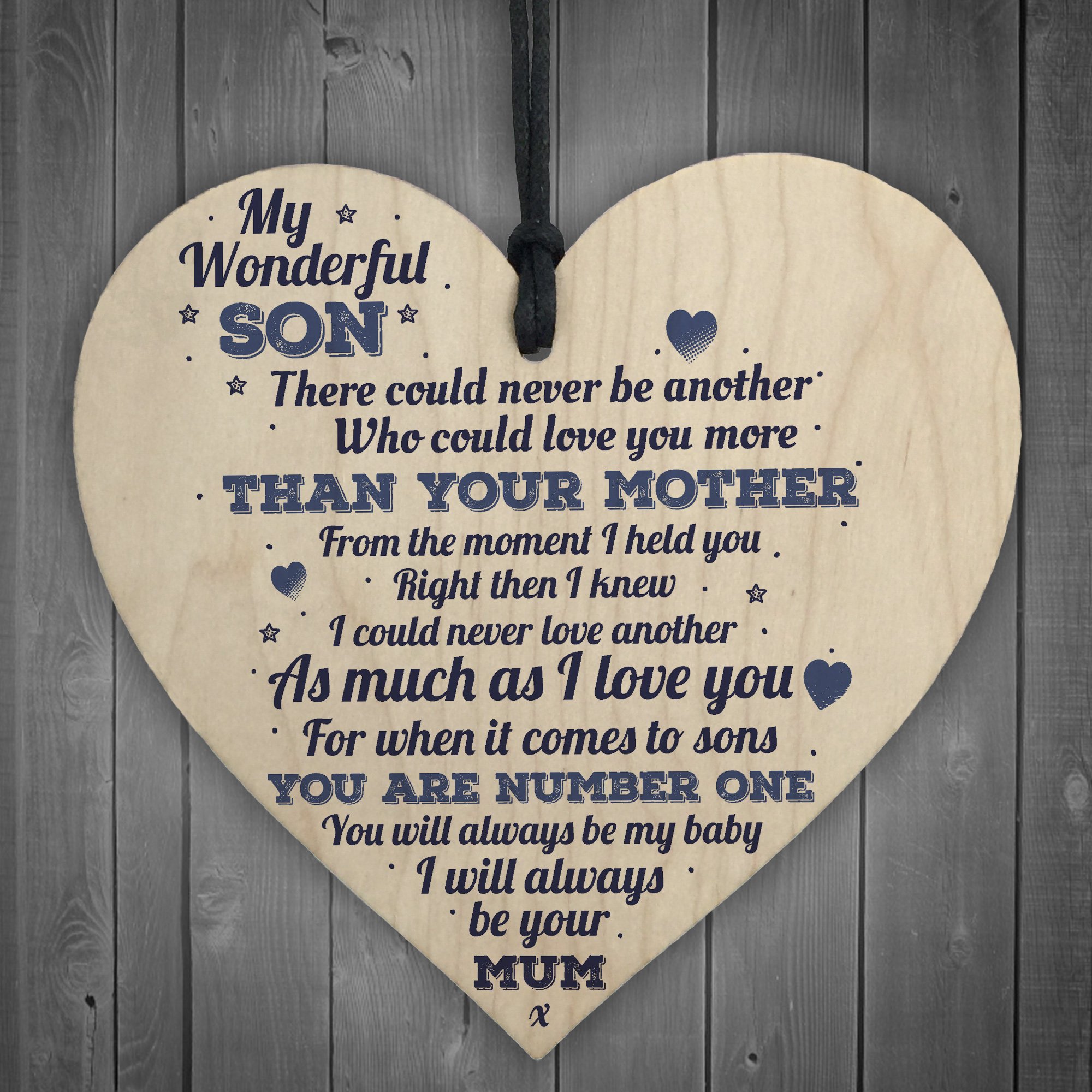 Red Ocean My Wonderful Son Wooden Hanging Heart Mum Mother Son Special Friends Thank You Birthday Gift