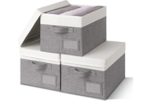 GRANNY SAYS Storage Bins with Lids, Collapsibe Clothes Organizers and Storage, Storage Baskets for Shelves, Decorative Storage Boxes with Lids, 3-Pack, Gray&Ivory