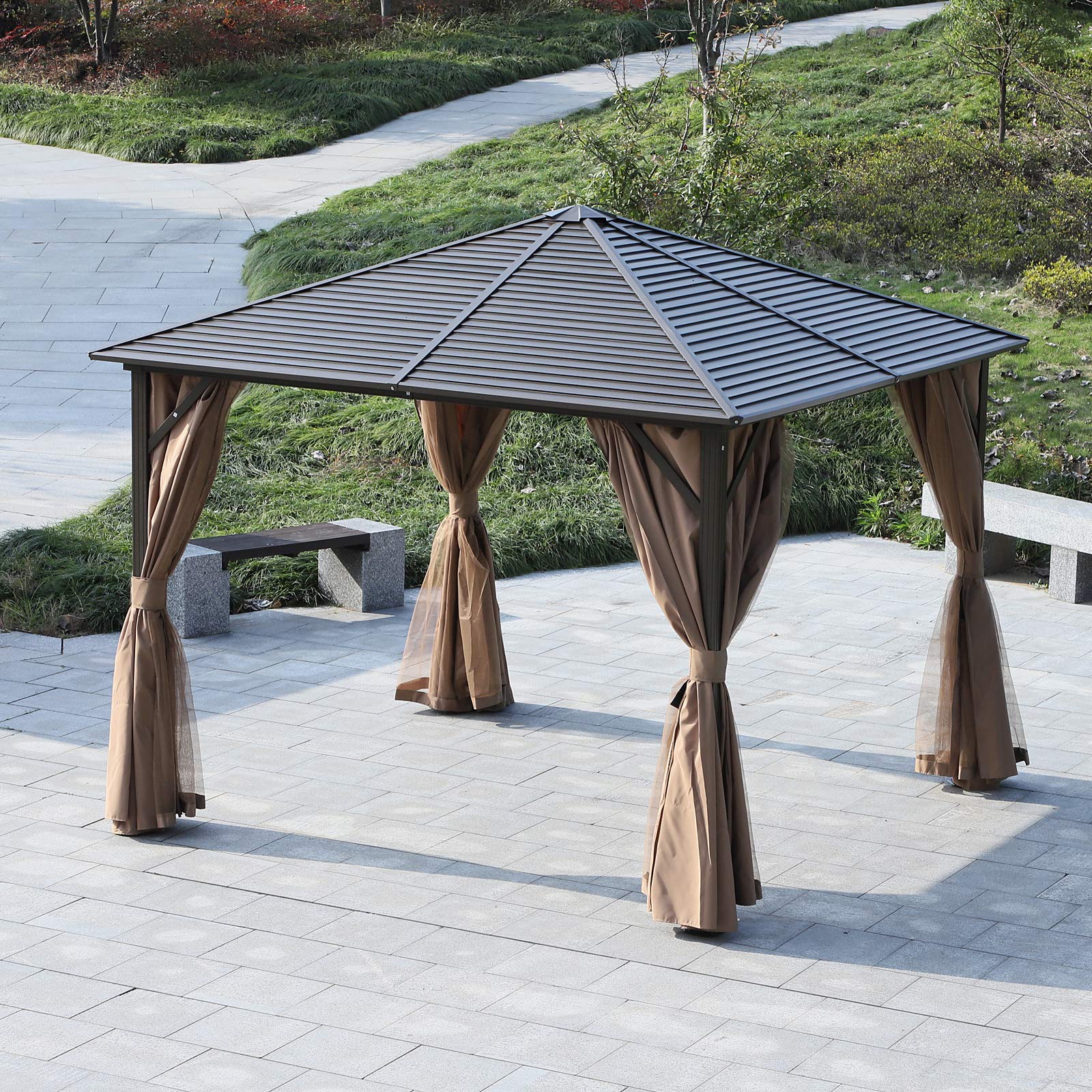 Outsunny 10 X 10 Steel Hardtop Gazebo With Mosquito Netting And