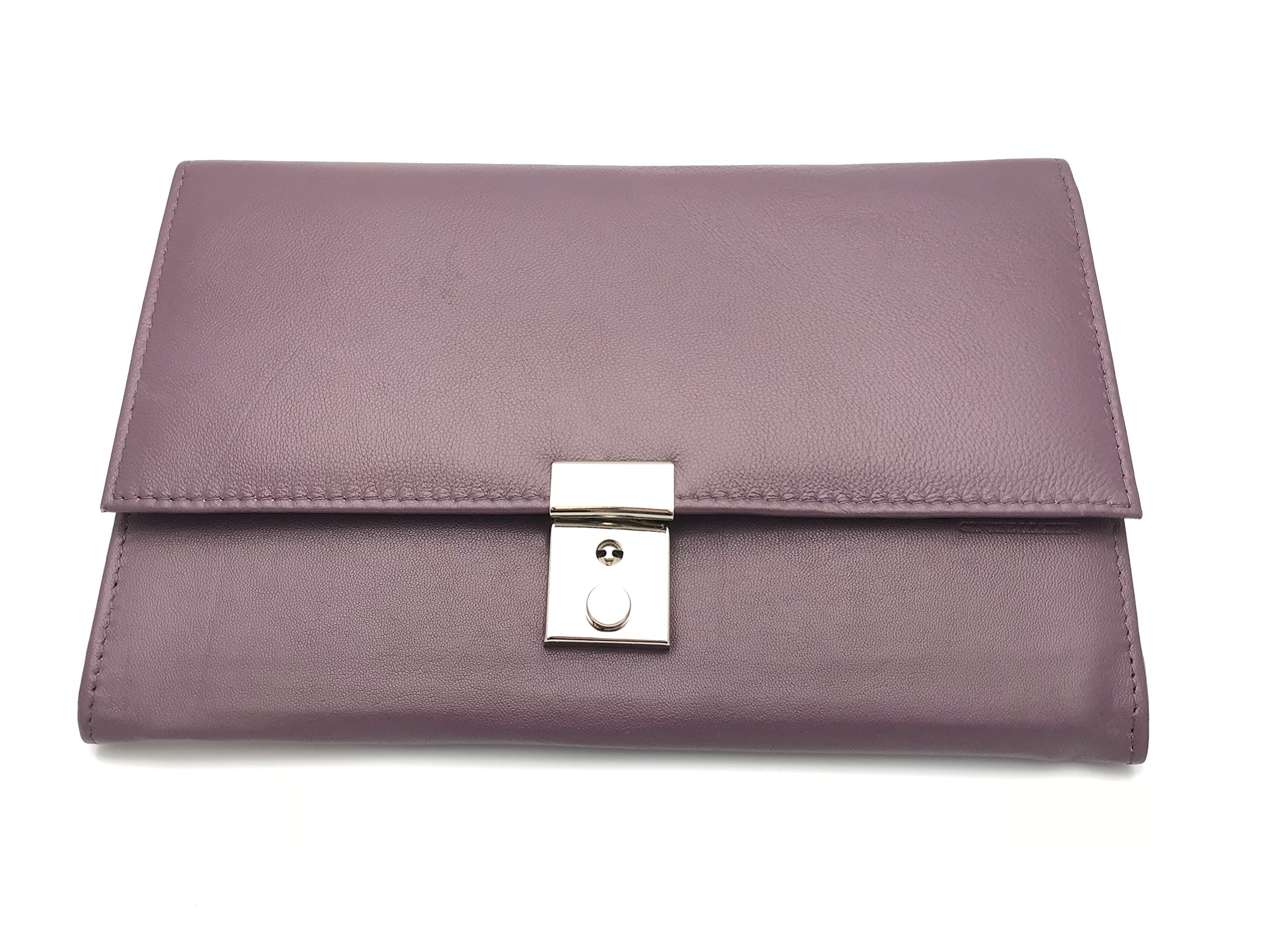 Travel Document Wallet Lockable Soft Leather in Deep Purple