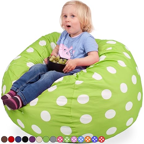 Kids Kinder Sitzsack in Grün mit Weißen Punkten - Waschmaschinenfest - Großer, Weicher und Komfortabler Bezug mit Memory Scha