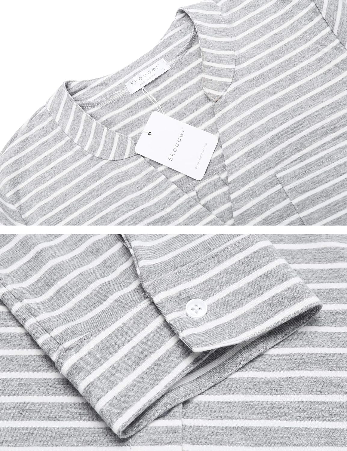 Ekouaer Women's Nightgown Striped Sleepwear 3/4 Sleeves Nightshirts Soft Button Sleep Dress at  Women’s Clothing store