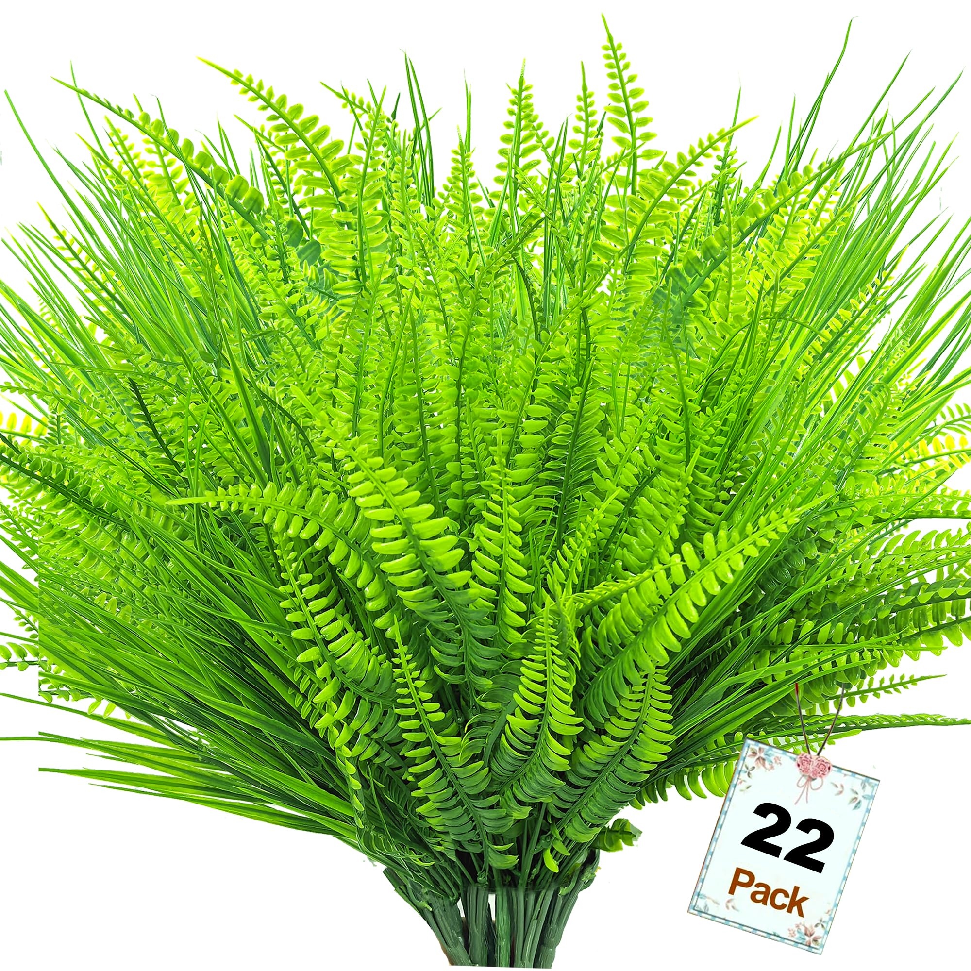 Photo 1 of TSTWETO 22 Bundles Artificial Plants Outdoor, Fake Plants UV Resistant Artificial Boston Ferns Faux Plants Plastic Greenery, Realistic Artificial Fake Outdoor Flowers for Home Porch Garden Window Box