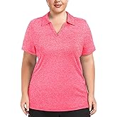 FOREYOND Plus Size Polo Shirts for Women Golf Shirts Moisture Wicking Short Sleeve Shirts Athletic Workout Tops Hot Pink 4XL