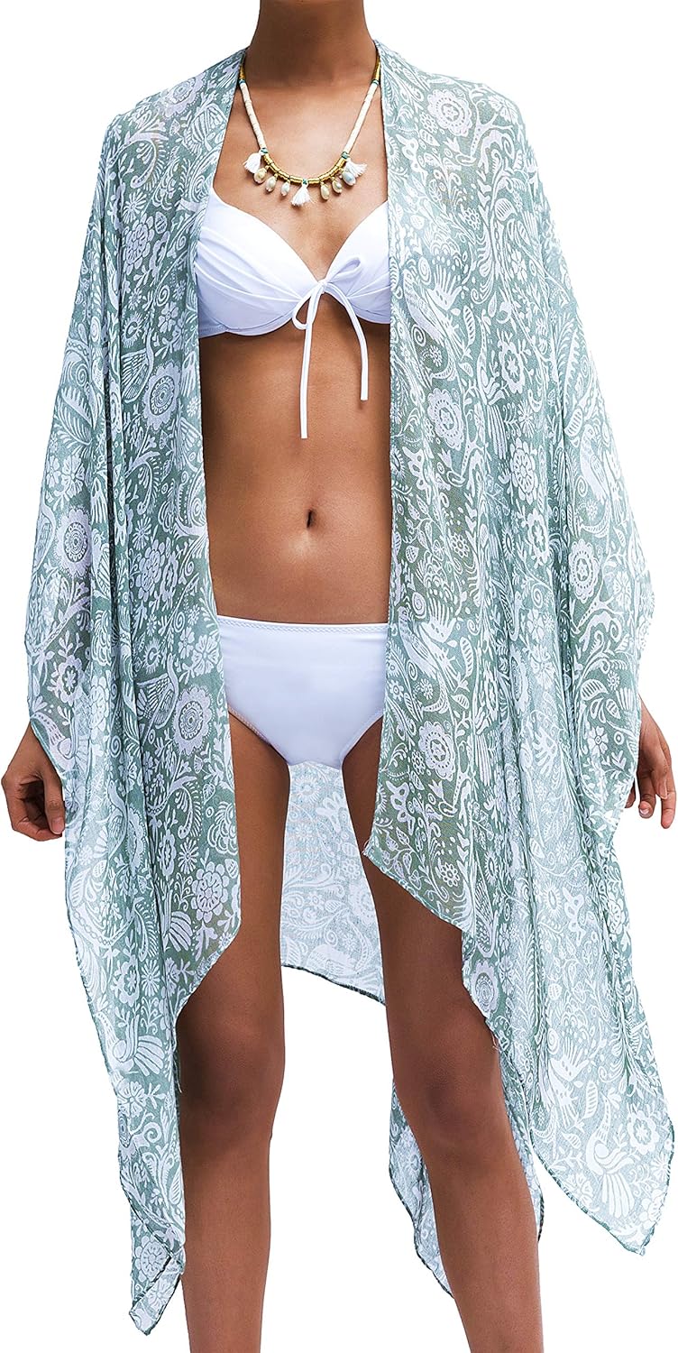 Moss Rose Women's Beach Cover up Swimsuit Kimono Cardigan with Bohemian Floral Print (Color 9) at  Women’s Clothing store