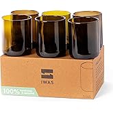 IWAS Upcycled Olive Drinking Glasses | 250 ML | 8.45 OZ | Set of 6 | Sustainable Water Glasses | Environmentally Friendly Dark Brown Glasses For Home