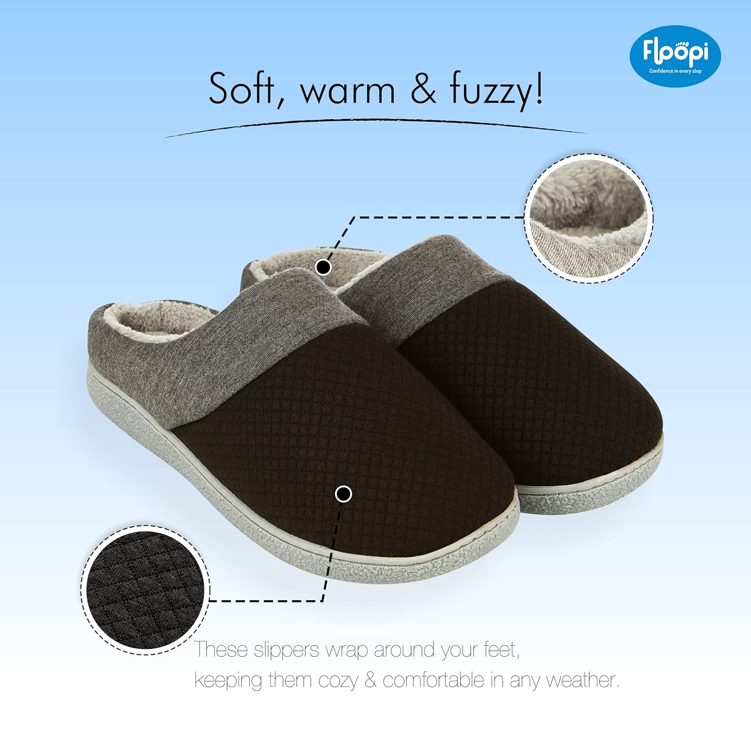 Knit Collar Slipper & AntiSkid Hard Sole Warm & Fuzzy w/Quilted