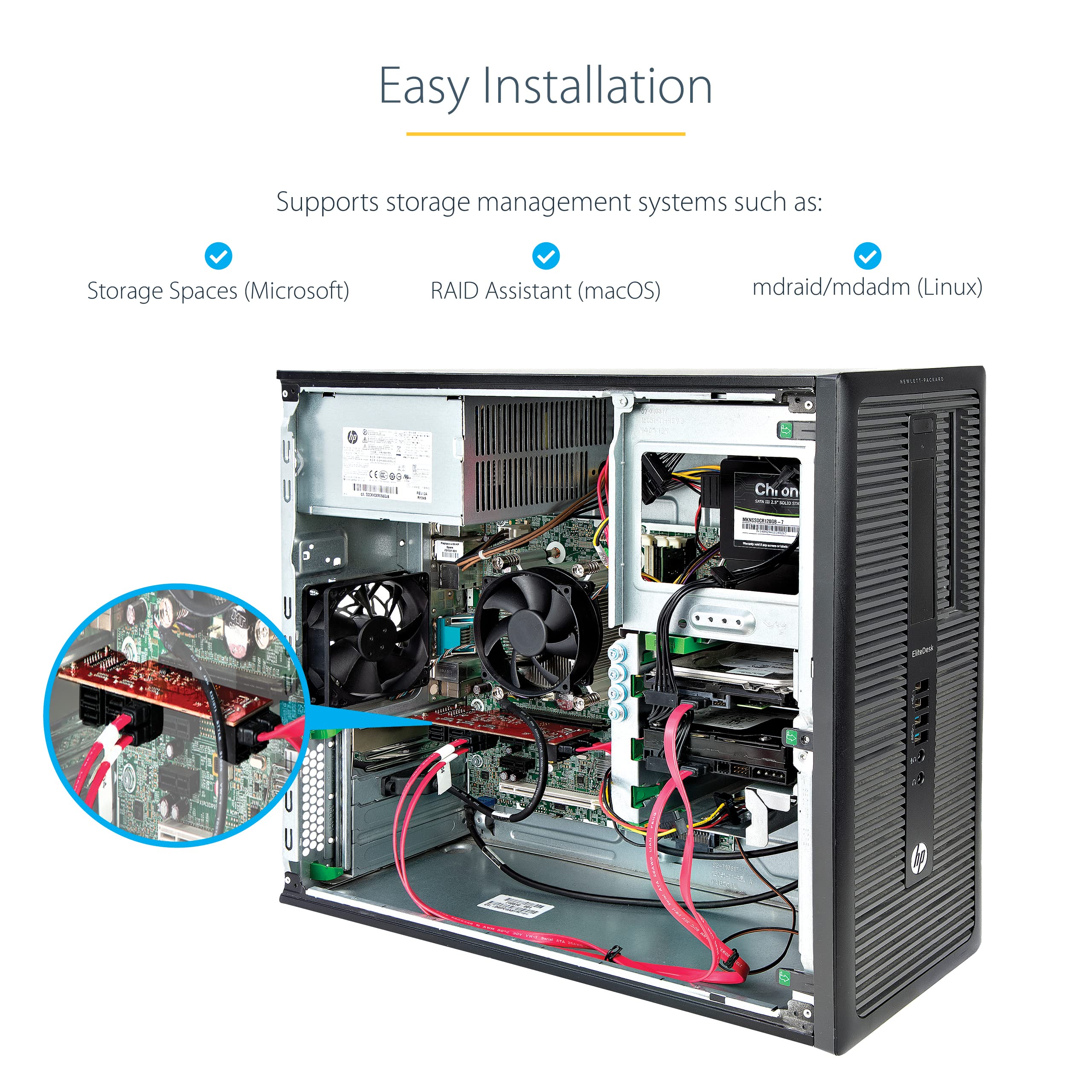 Startech.com Sata Pcie Card - 10 Port Pcie Sata Expansion Card - 6Gbps - Low/Full Profile - Stacked Sata Connectors - Asm1062 Non-Raid - Pci Express To Sata Converter/Adapter (10P6G-Pcie-Sata-Card) - View 6
